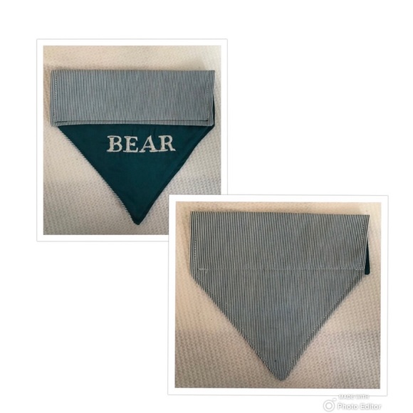 HANDMADE DOG BANDANA PERSONALIZED EMBROIDERED BEAR REVERSIBLE SLIP ON COLLAR - Picture 3 of 9